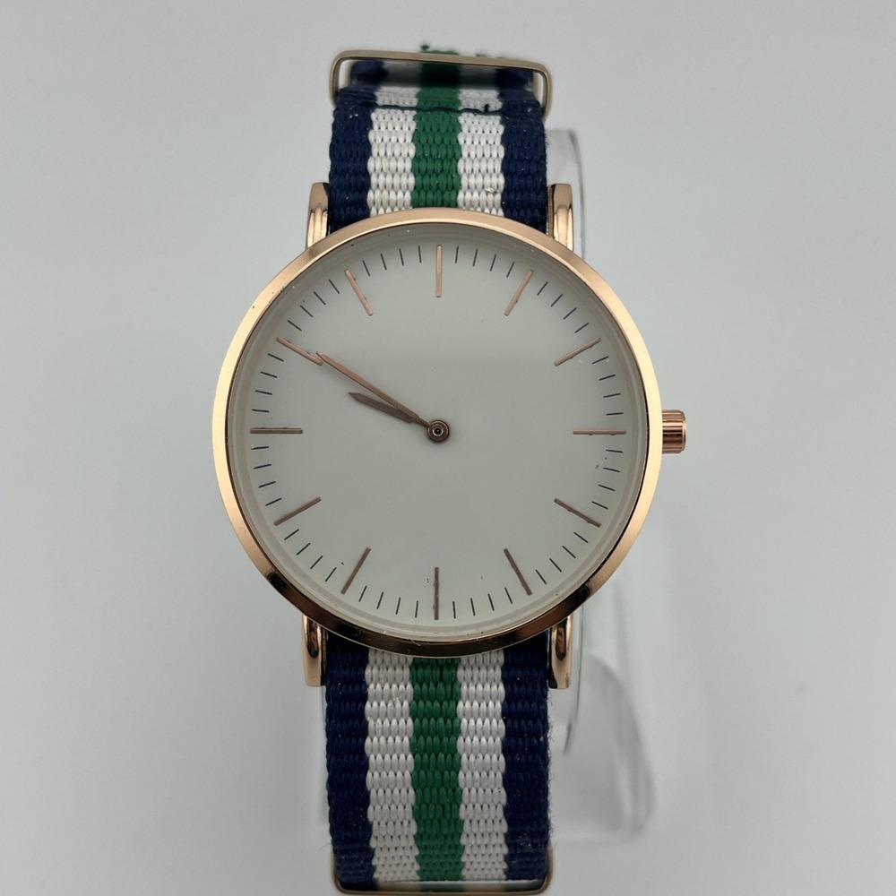 Women's Quartz Watch 40mm Case White,‎ Green & Blue Nato Strap- New Battery